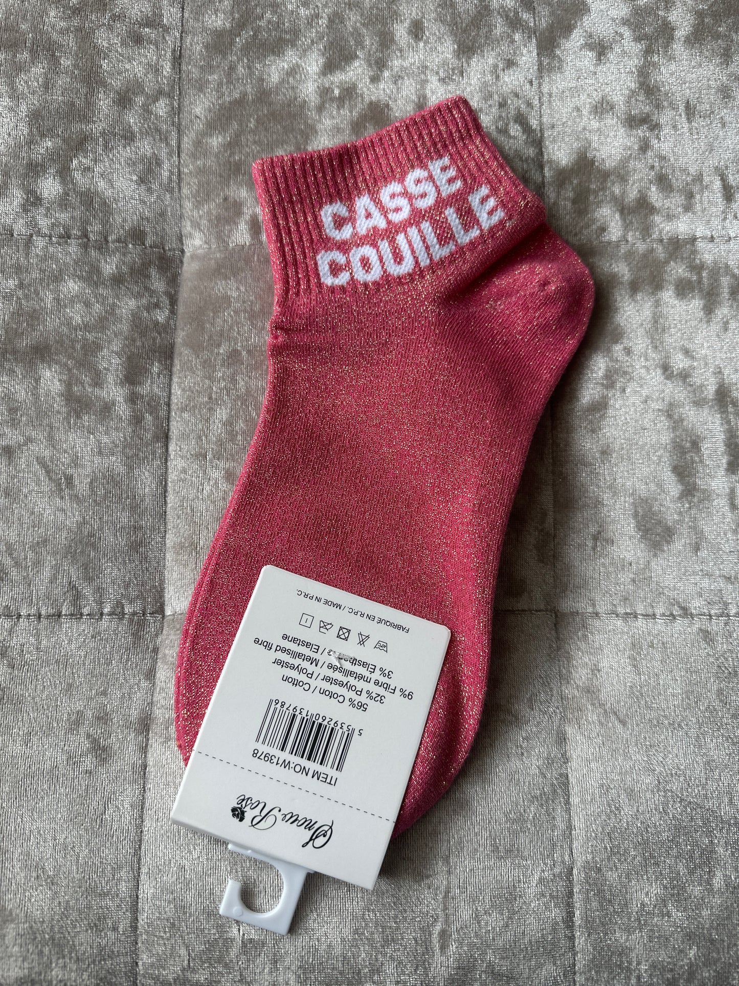 Socquettes pailletées message « casse couille »