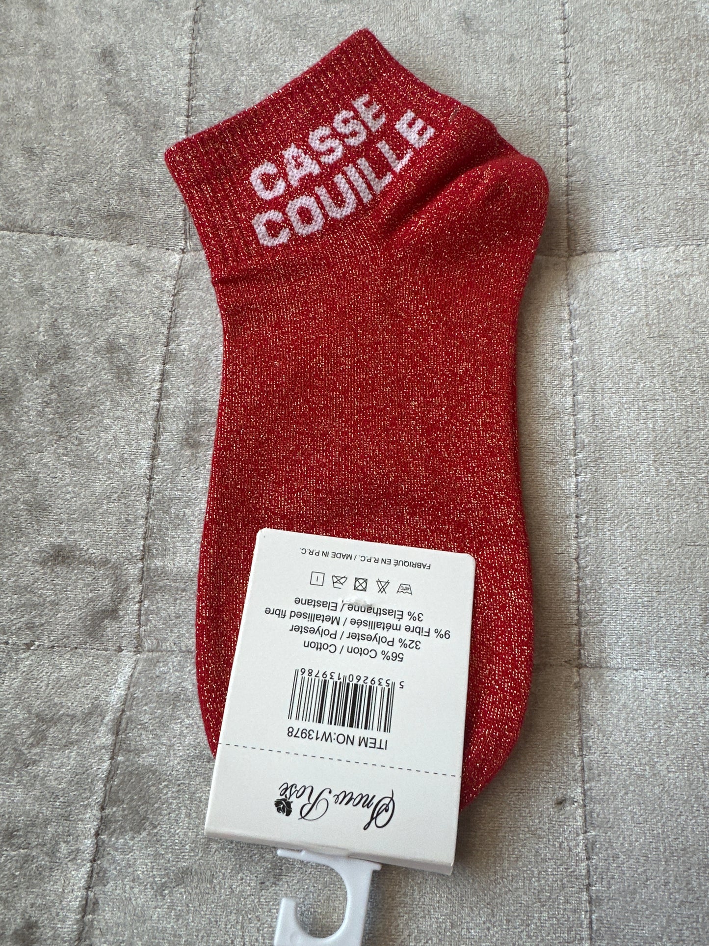 Socquettes pailletées message « casse couille »