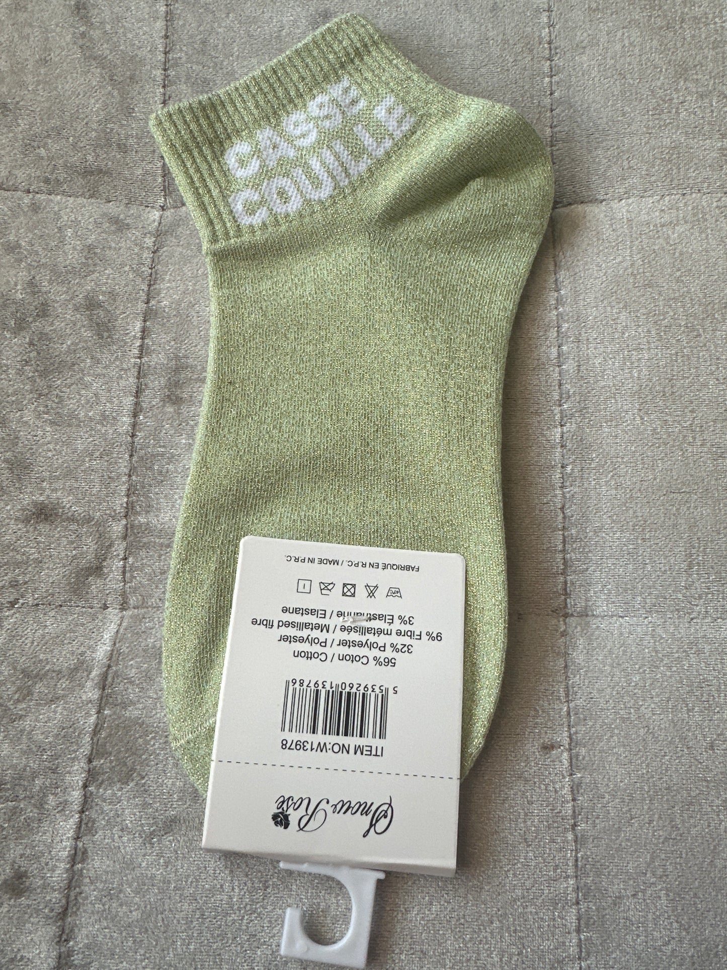 Socquettes pailletées message « casse couille »