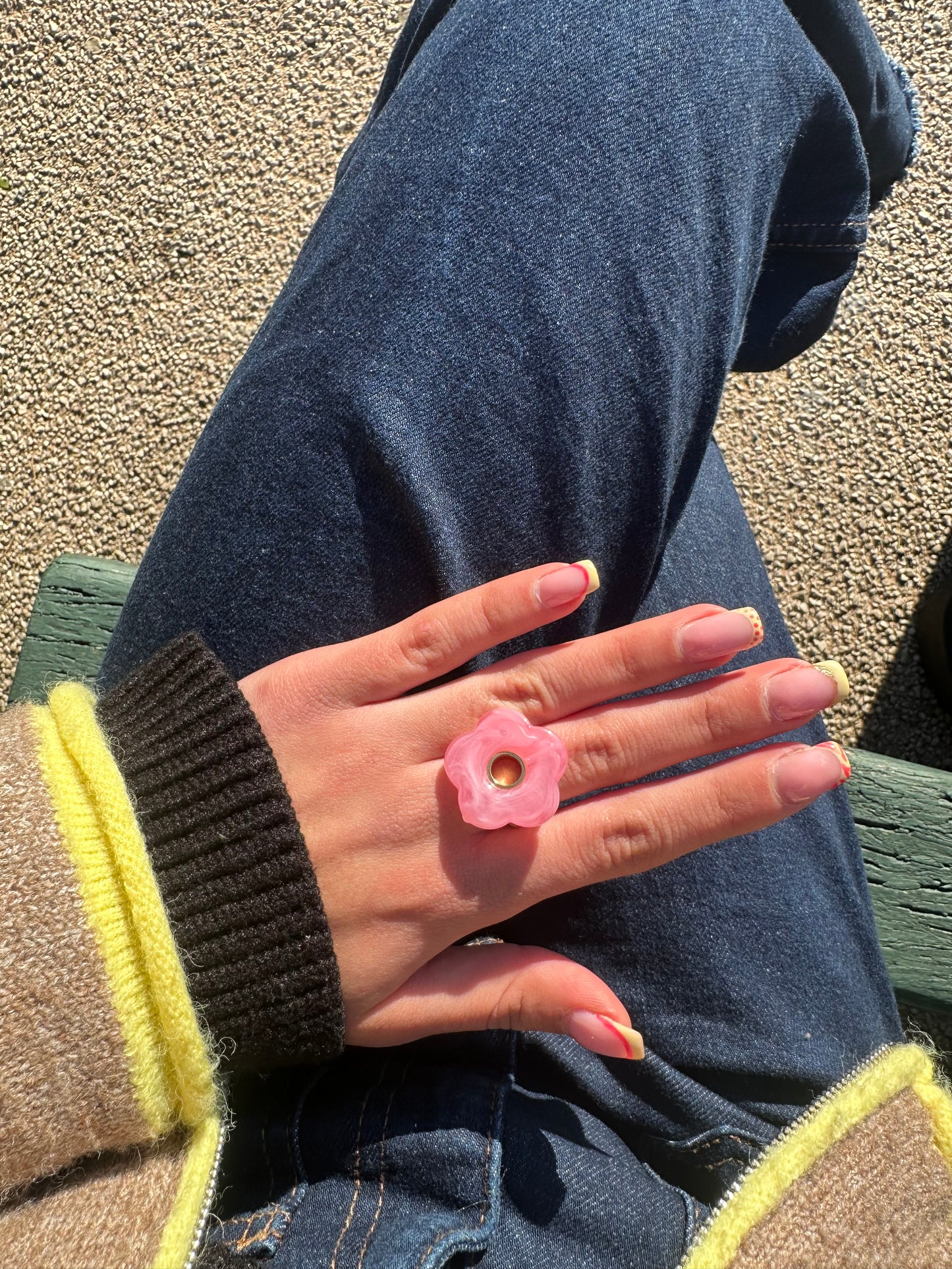 Bague ajustable fleur - acier inoxydable doré