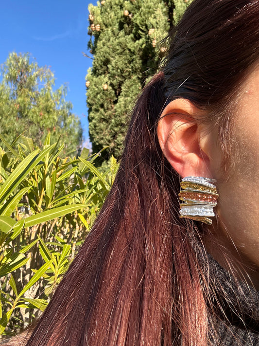 Boucles d’oreilles tricolore - acier inoxydable doré, argenté et or rose