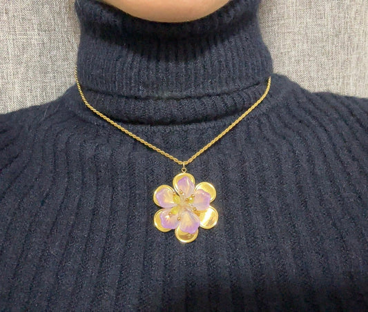 Collier fleur - acier inoxydable doré