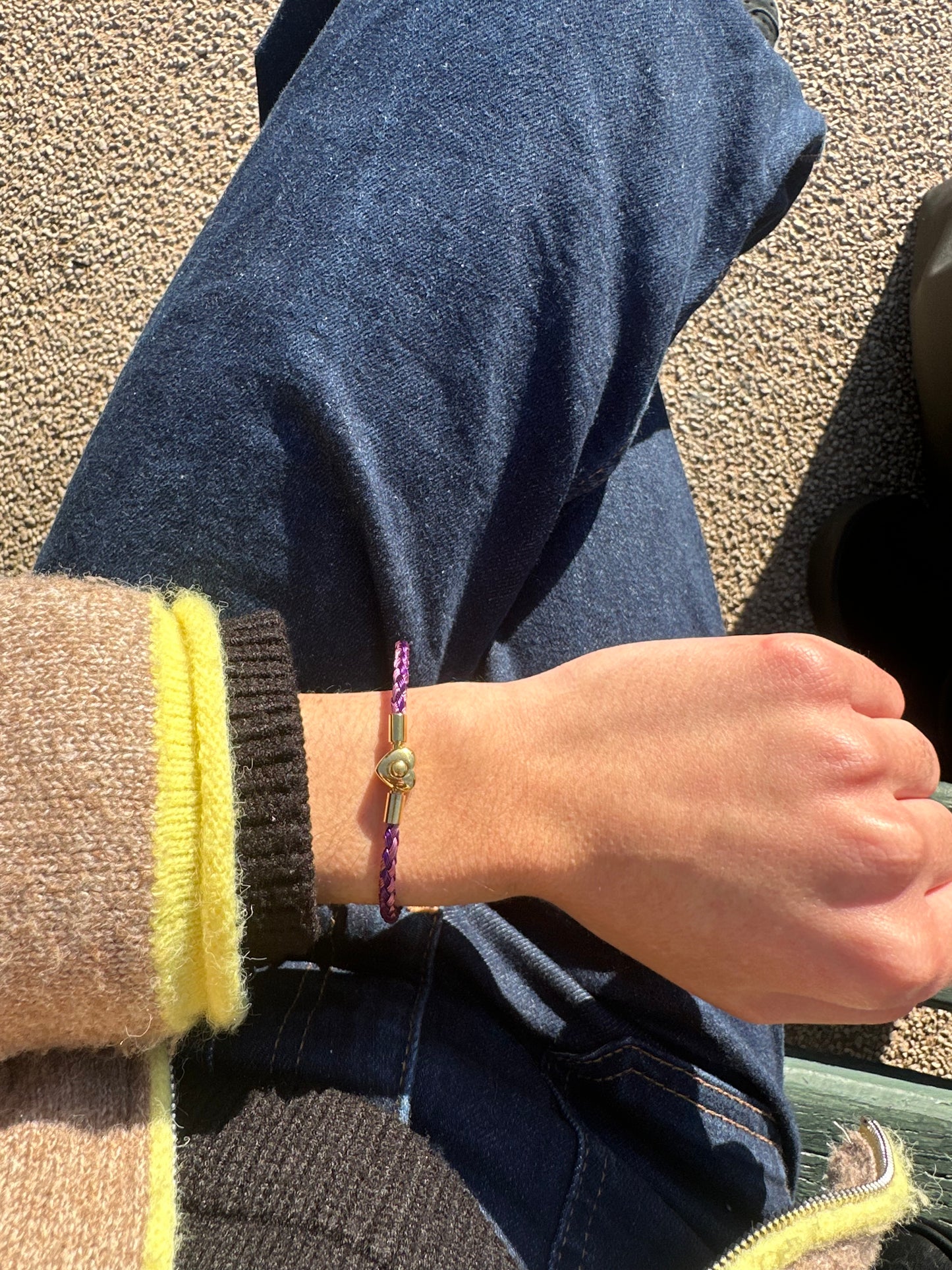 Bracelet cordon cœur - acier inoxydable doré