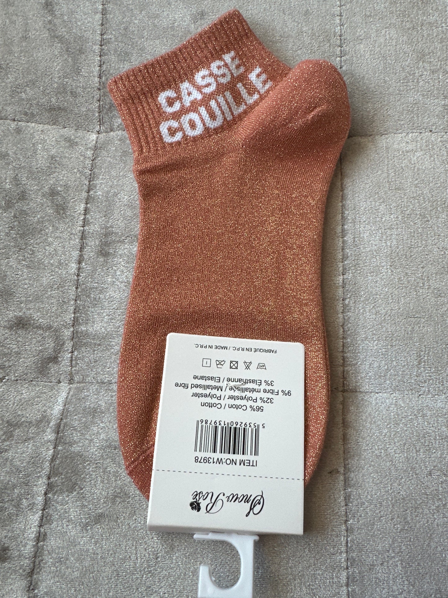 Socquettes pailletées message « casse couille »