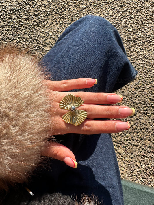 Bague fleur ajustable - acier inoxydable doré