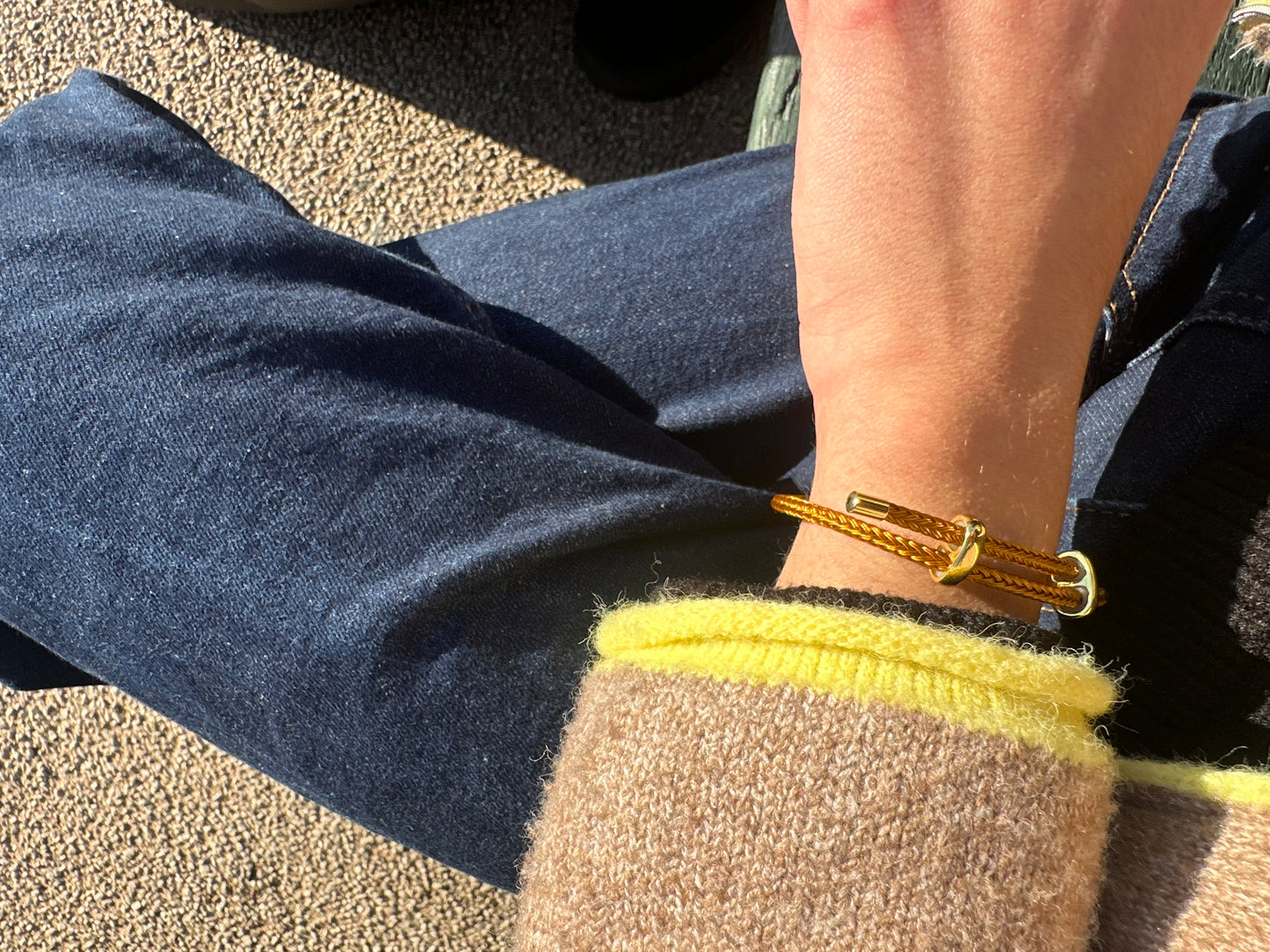 Bracelet cordon ajustable - acier inoxydable doré