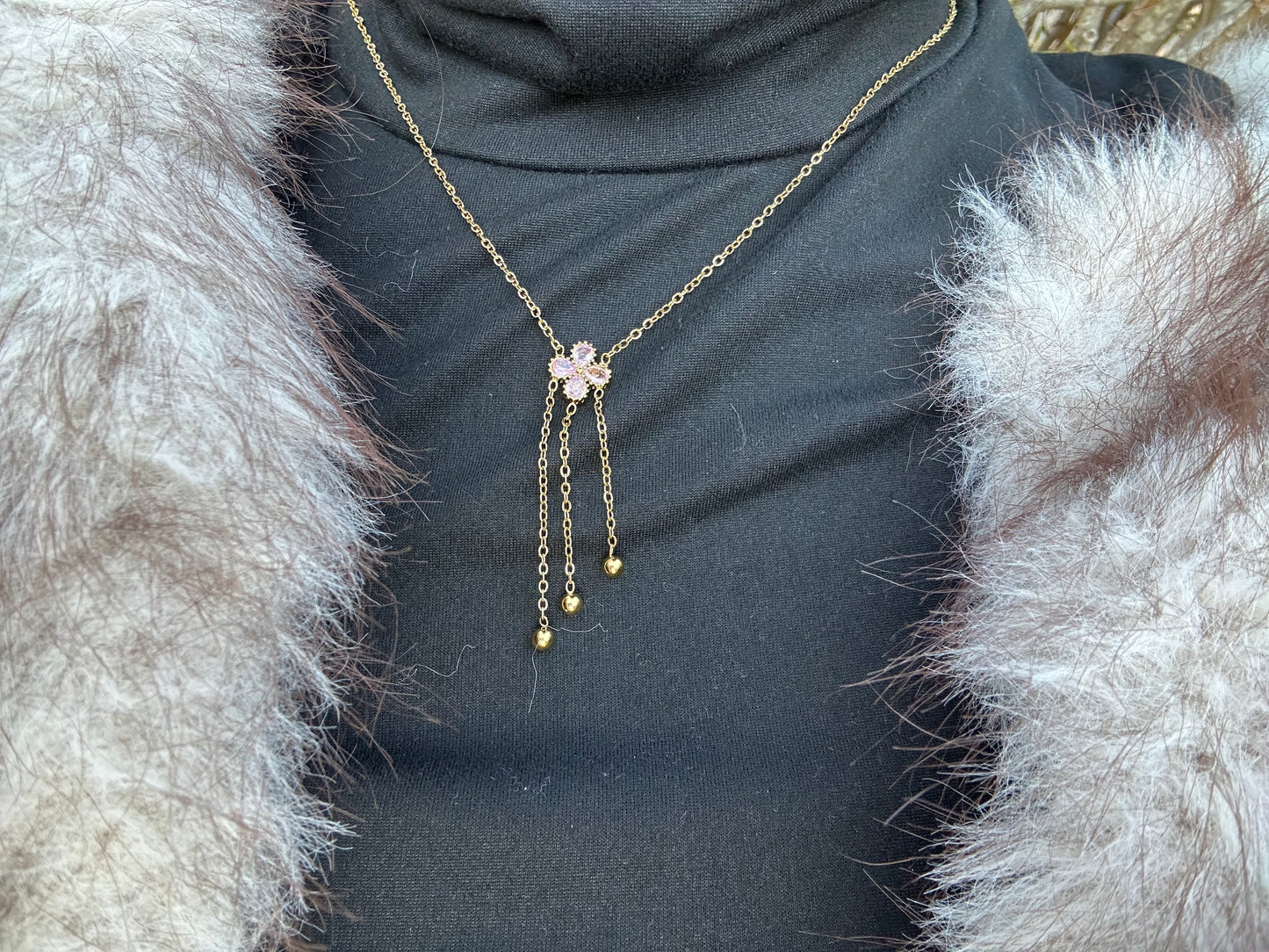 Collier fleur pendant - acier inoxydable doré