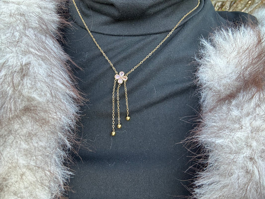 Collier fleur pendant - acier inoxydable doré