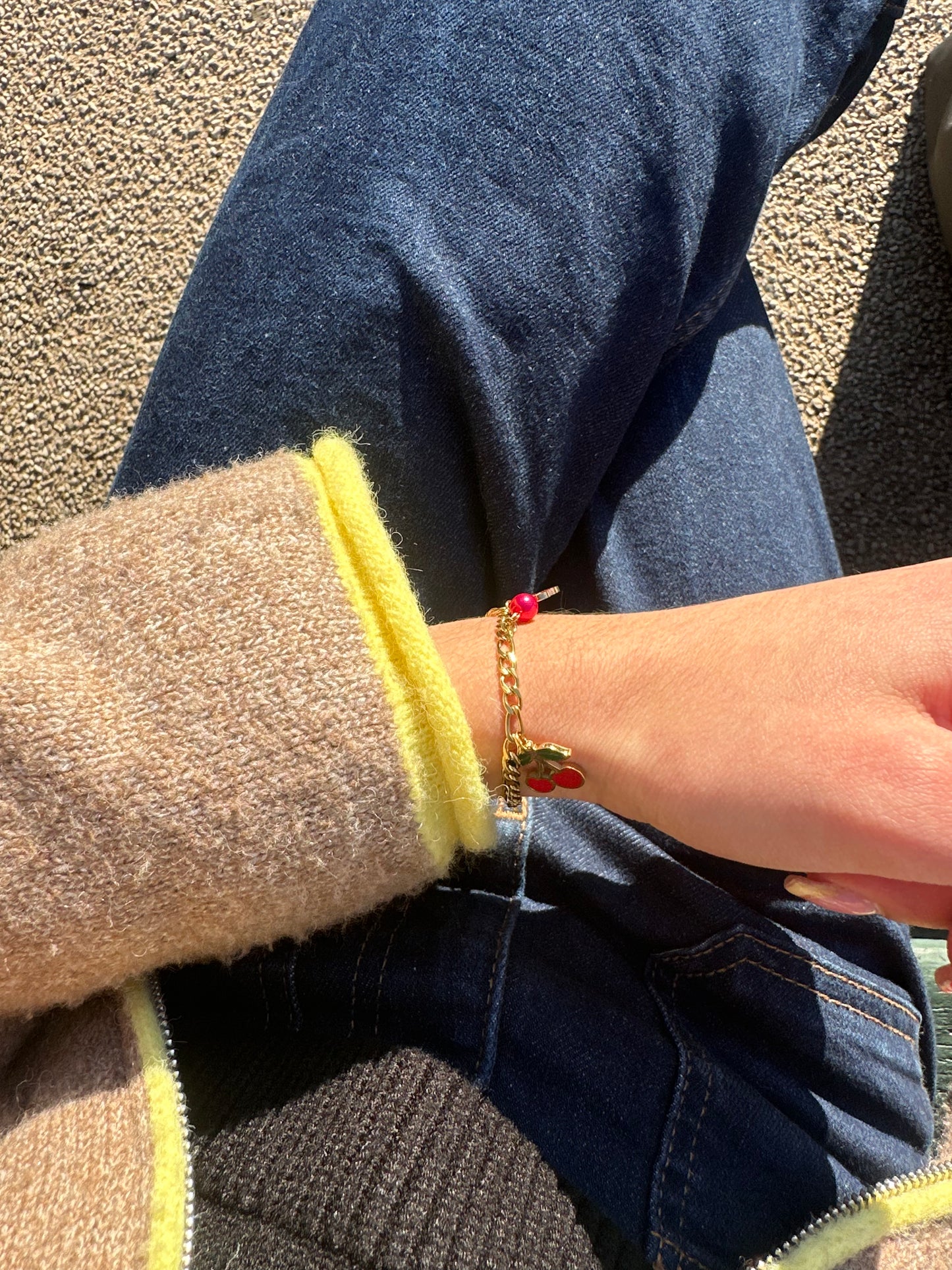 Bracelet cerises - acier inoxydable doré