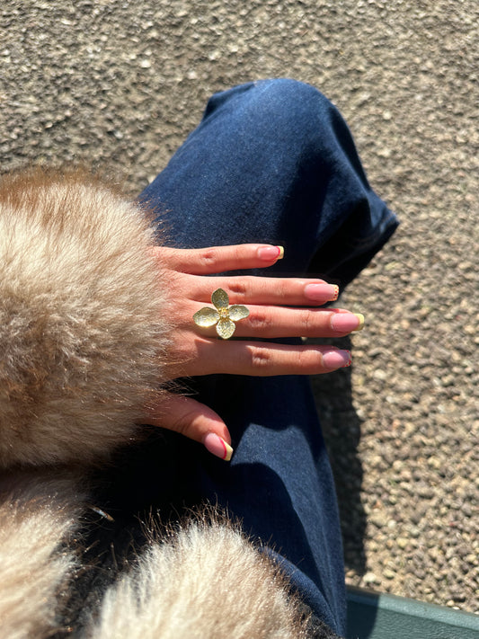 Bague ajustable fleur - cuivre doré