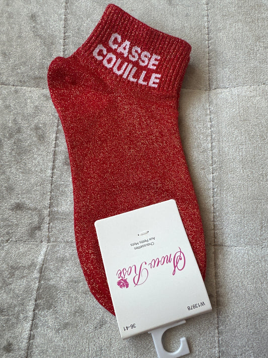 Socquettes pailletées message « casse couille »