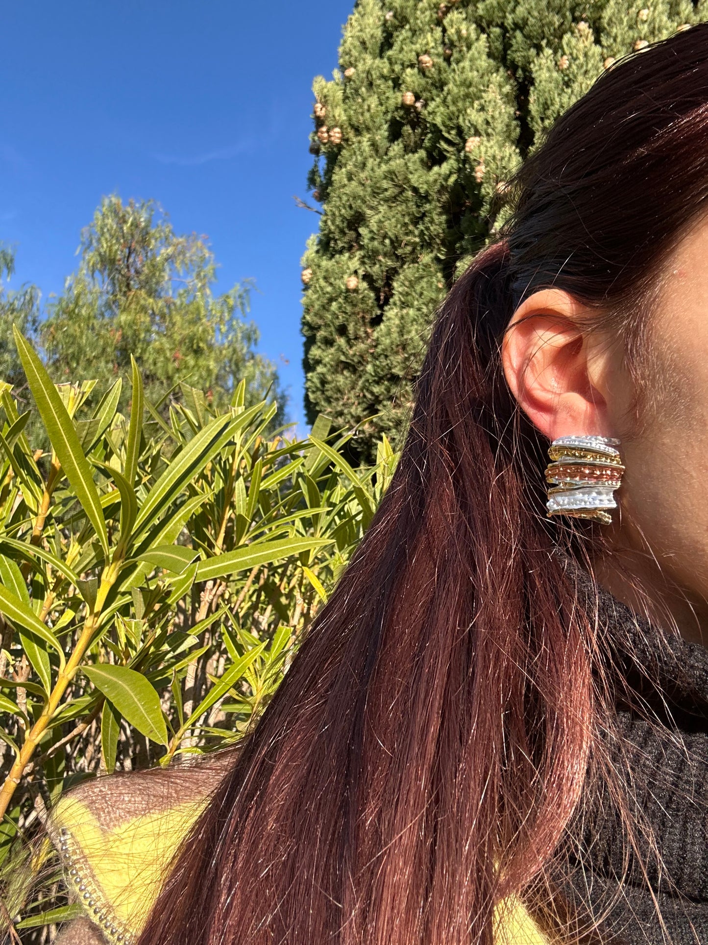 Boucles d’oreilles tricolore - acier inoxydable doré, argenté et or rose