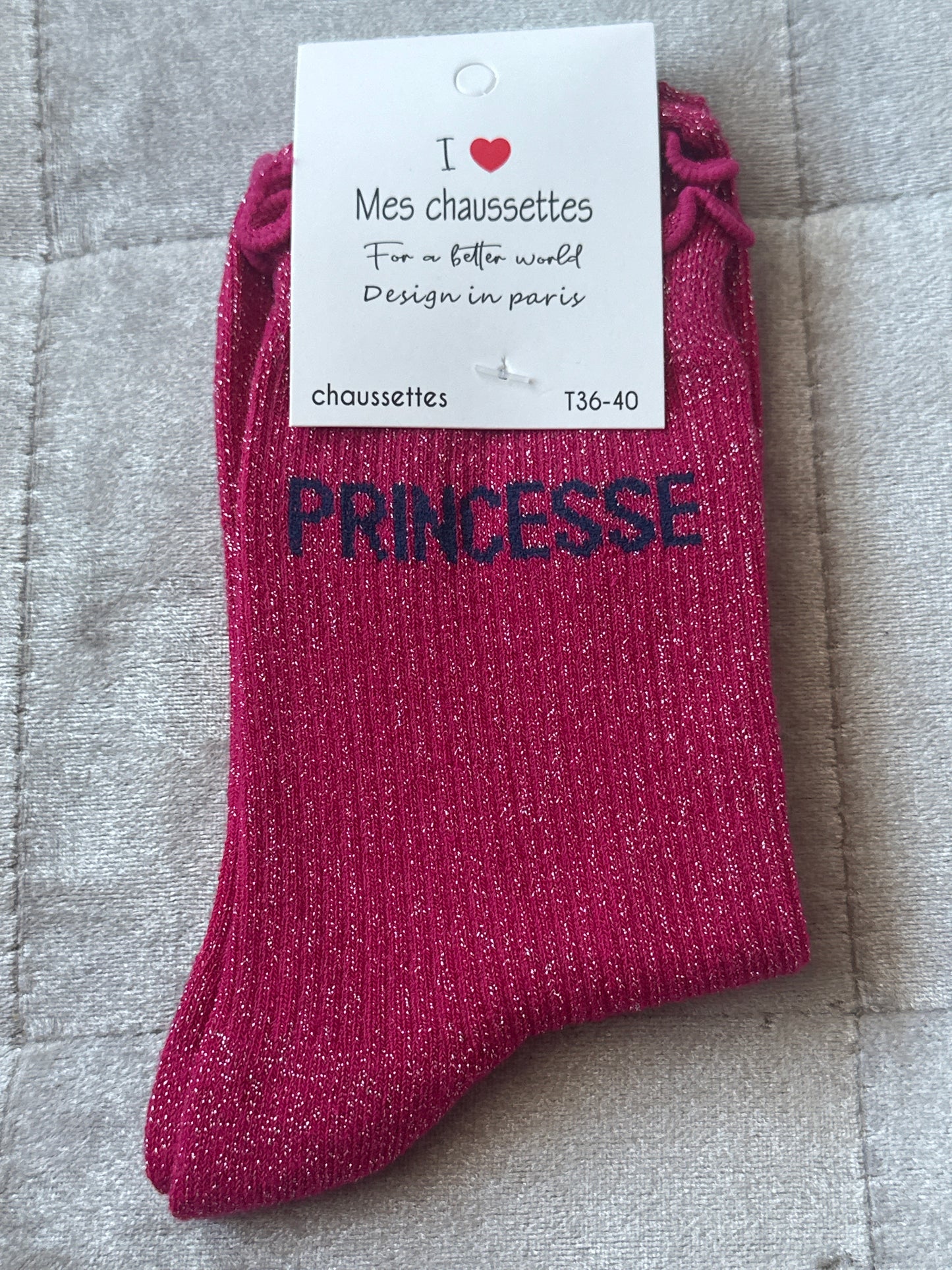 Chaussettes pailletées message « princesse »