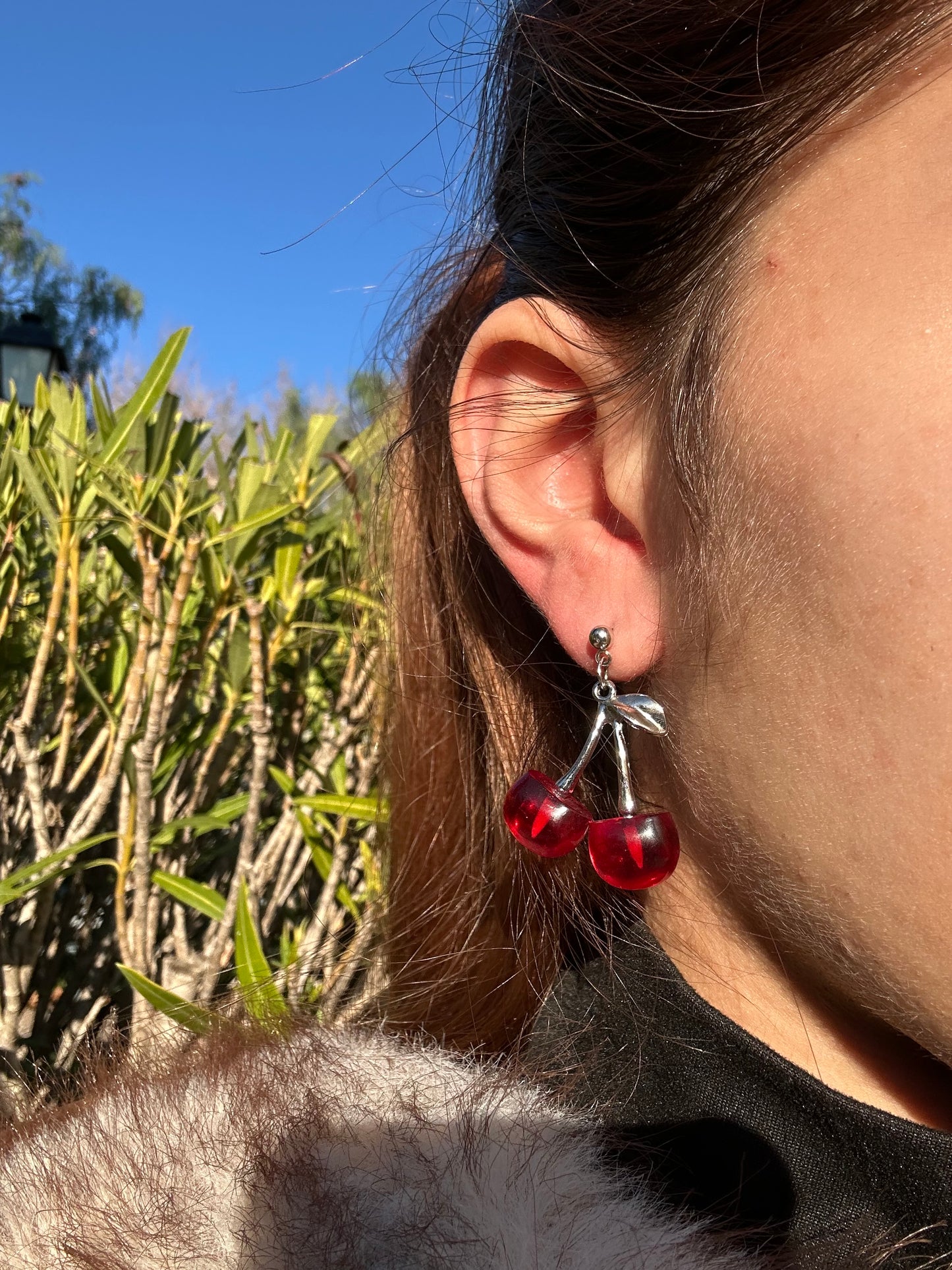 Boucles d’oreilles cerise - alliage argenté