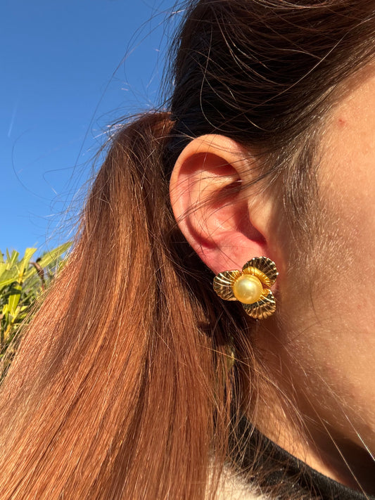 Boucles d’oreilles fleurs - acier inoxydable doré