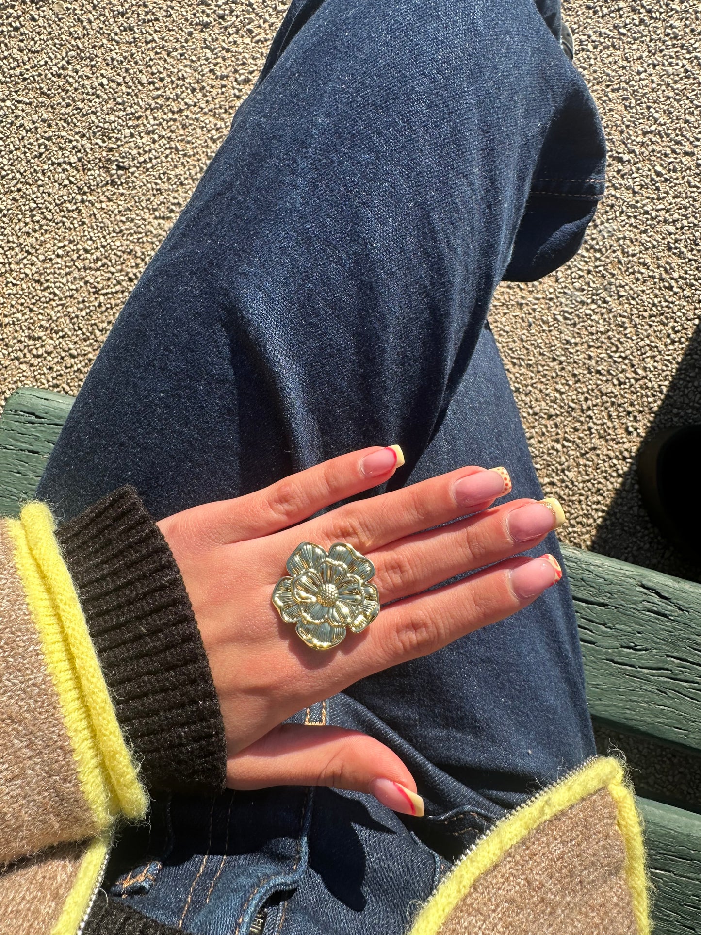 Bague ajustable fleur - acier inoxydable doré