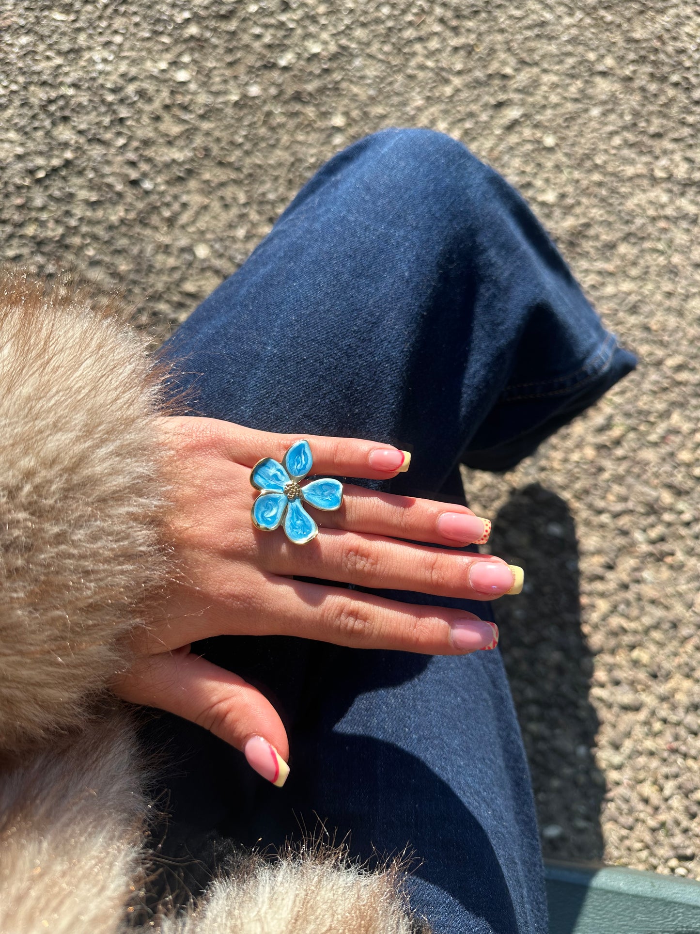 Bague ajustable fleur - acier inoxydable doré