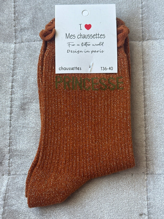 Chaussettes pailletées message « princesse »