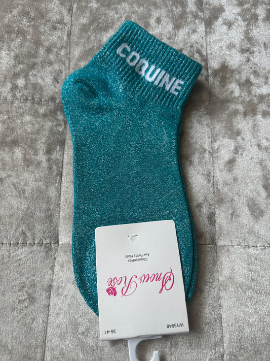 Socquettes pailletées message « coquine »