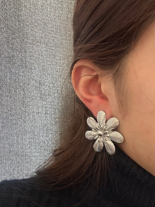 Boucles d’oreilles fleur - acier inoxydable argenté
