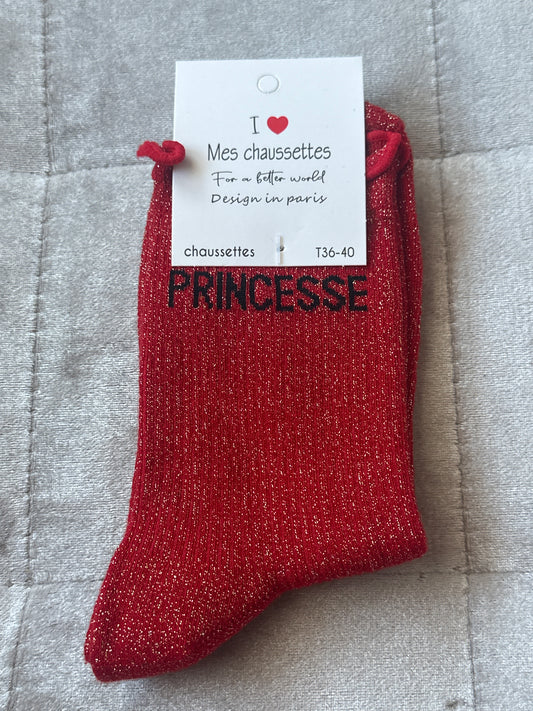 Chaussettes pailletées message « princesse »