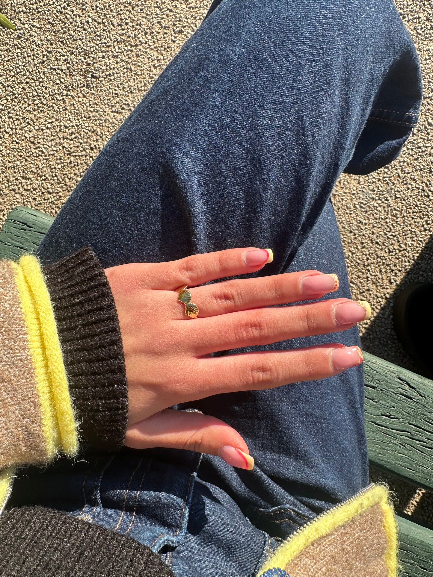 Bague ajustable coquillages - acier inoxydable doré