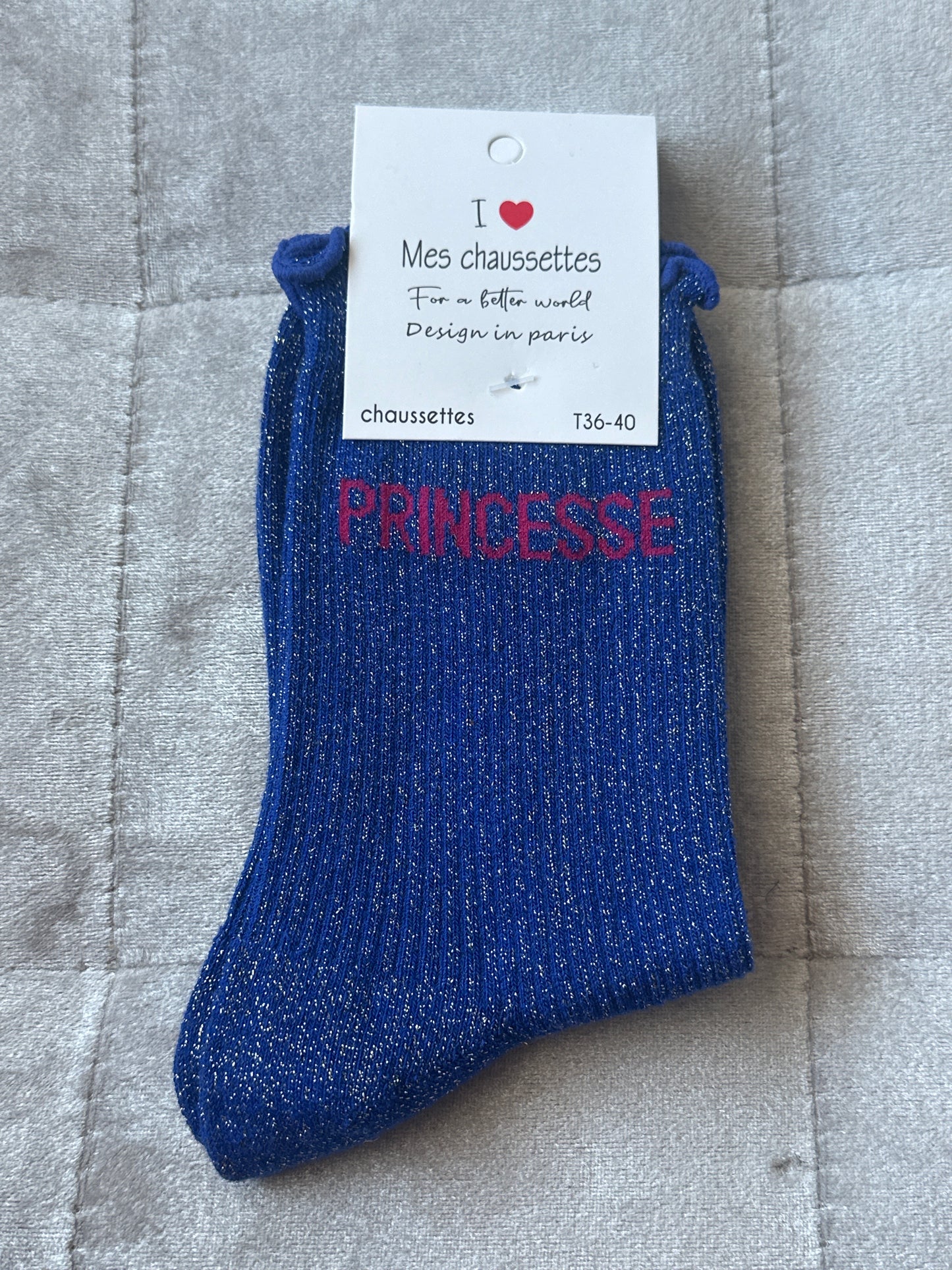 Chaussettes pailletées message « princesse »