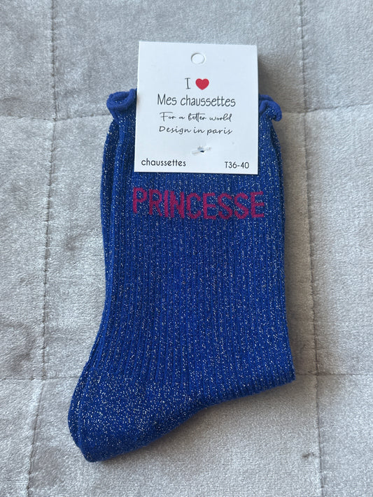 Chaussettes pailletées message « princesse »