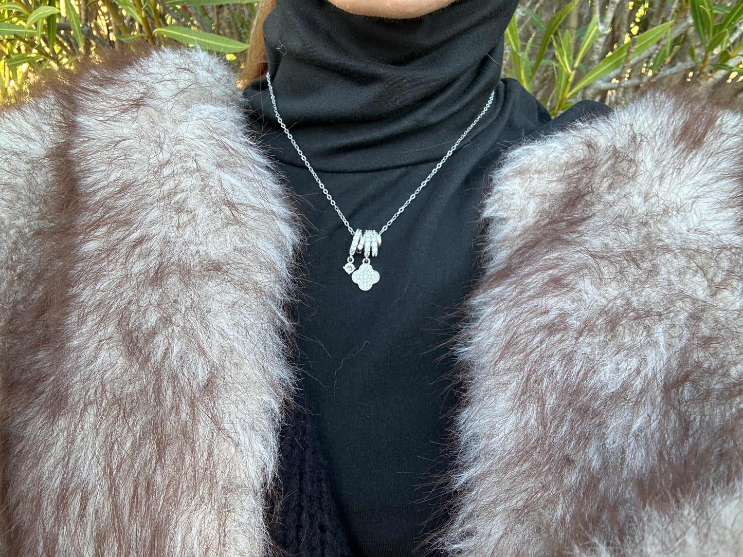 Collier fleur - acier inoxydable argenté