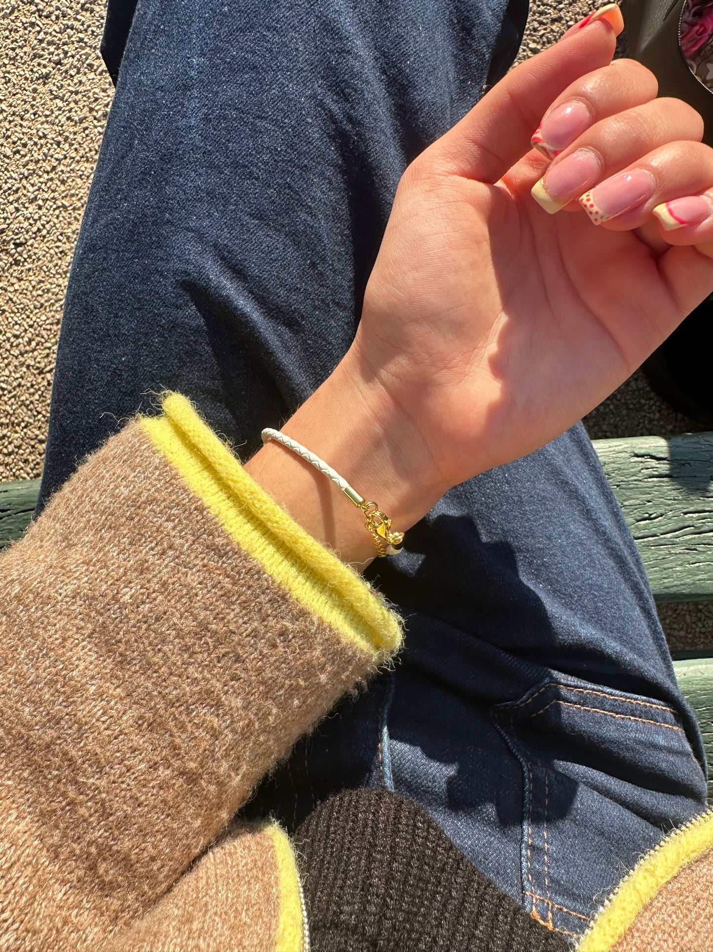 Bracelet cordon fleur - cuivre doré