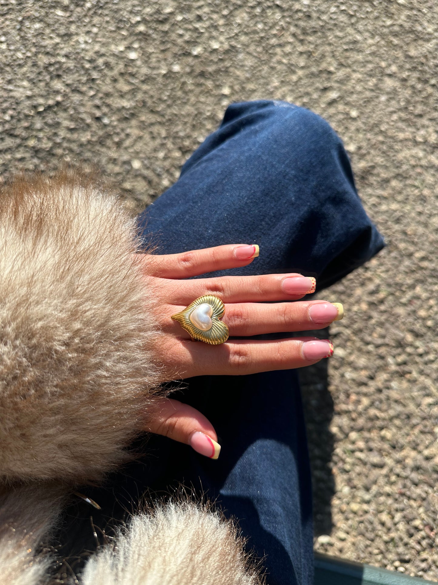 Bague ajustable cœur - acier inoxydable doré