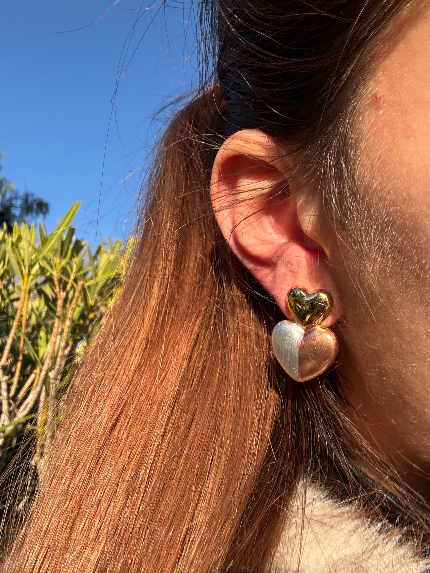 Boucles d’oreilles cœur - acier inoxydable argenté et or rose