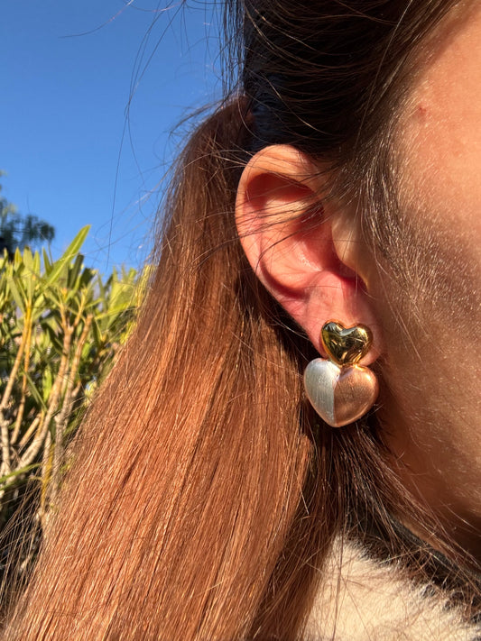 Boucles d’oreilles cœur - acier inoxydable argenté et or rose