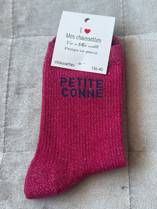 Chaussettes pailletées message « petite conne »