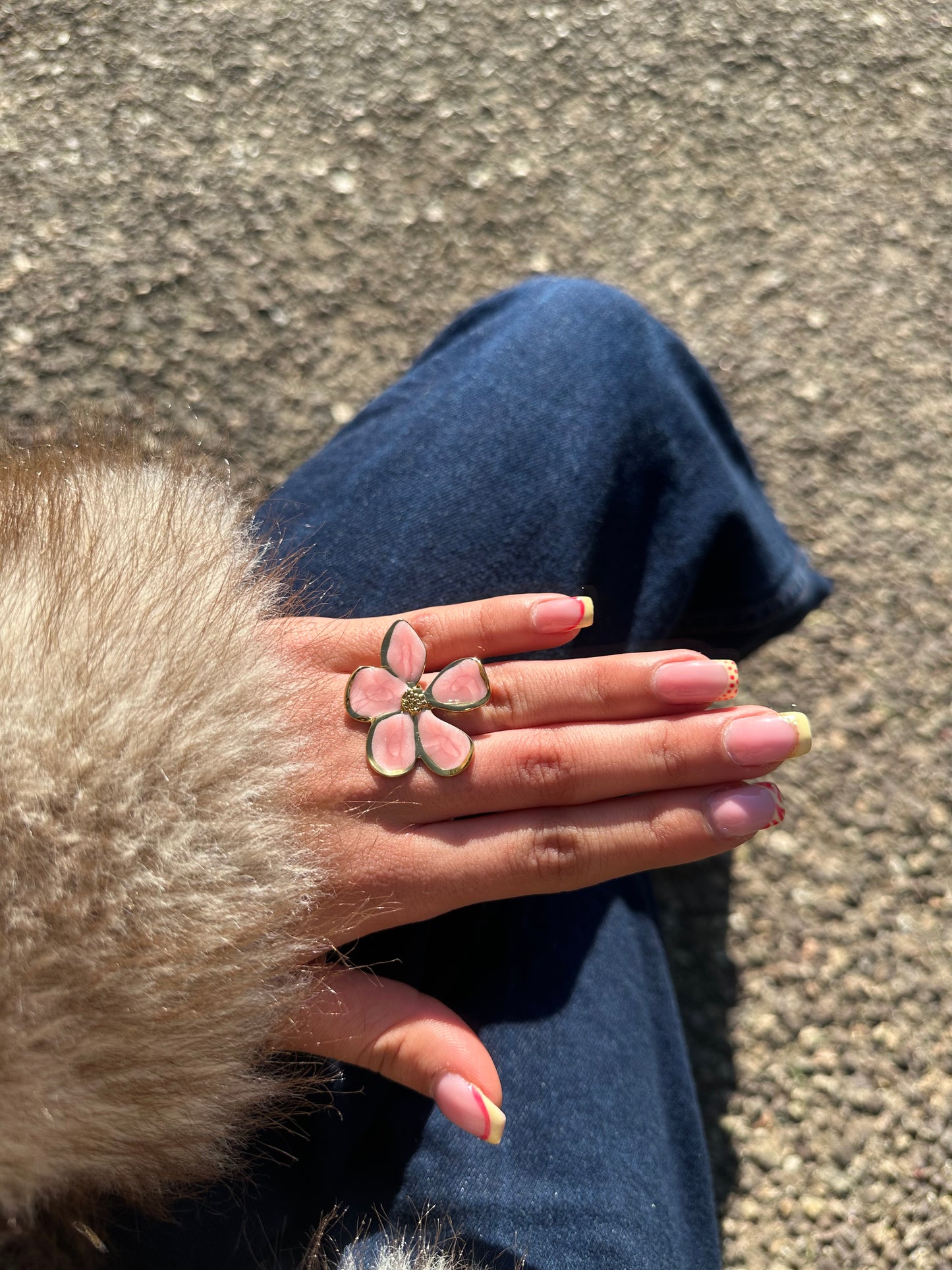 Bague ajustable fleur - acier inoxydable doré et rose