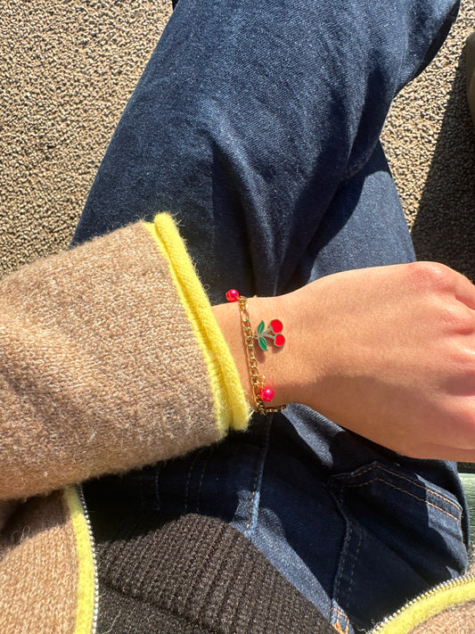 Bracelet cerises - acier inoxydable doré