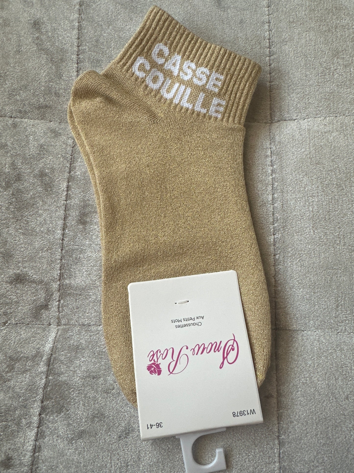 Socquettes pailletées message « casse couille »