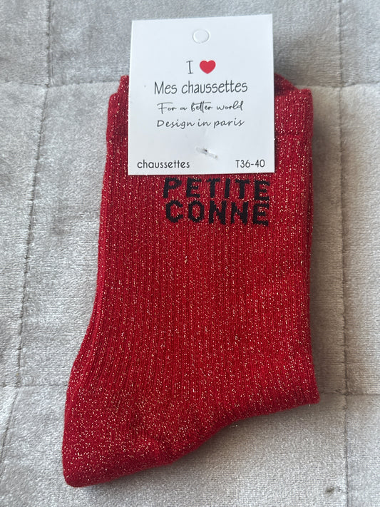 Chaussettes pailletées message « petite conne »
