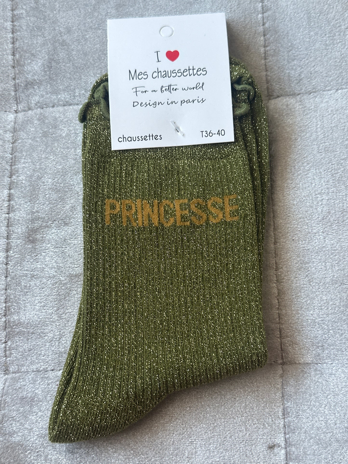 Chaussettes pailletées message « princesse »
