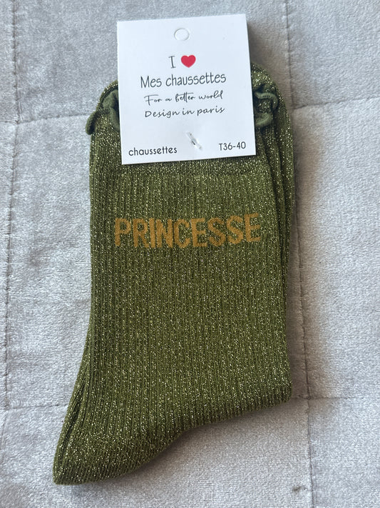 Chaussettes pailletées message « princesse »