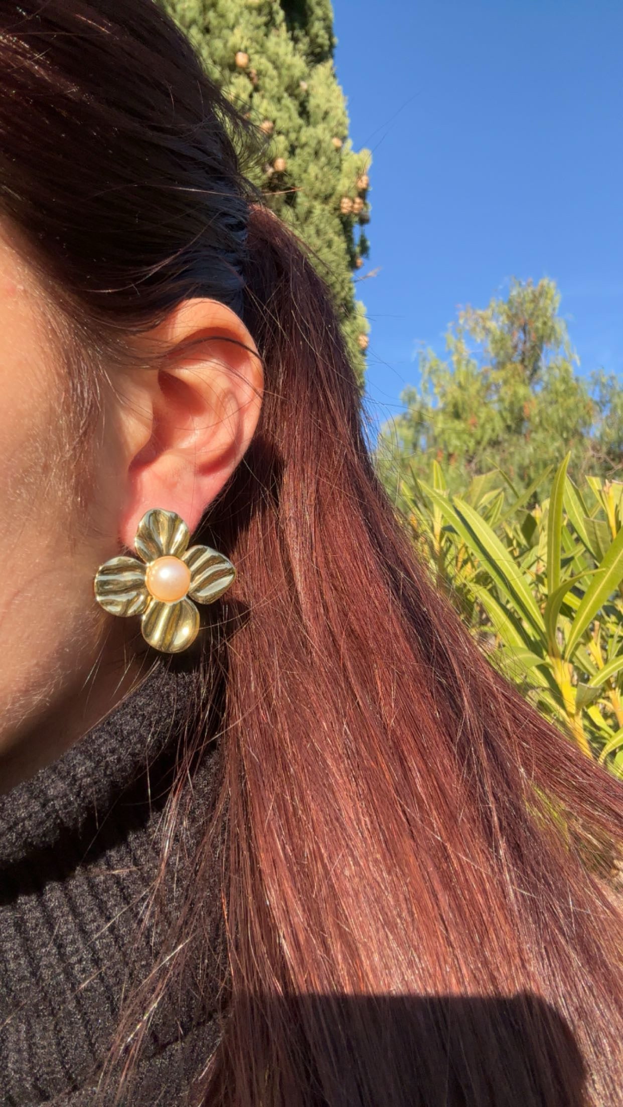 Boucles d’oreilles fleur - acier inoxydable doré