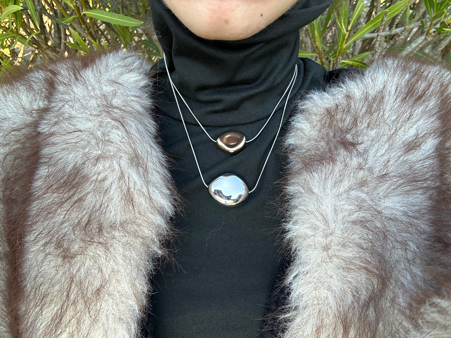 Collier cailloux - acier inoxydable et alliage