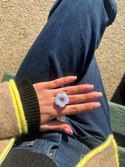 Bague ajustable fleur - acier inoxydable doré