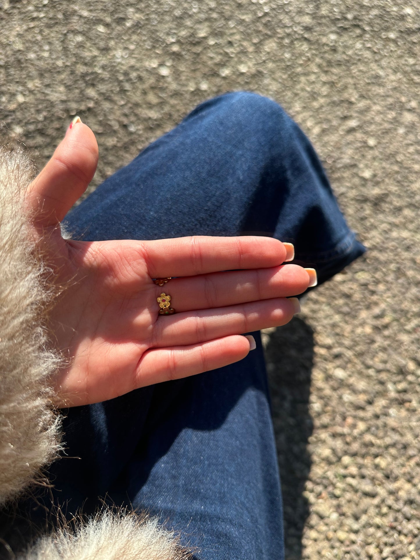 Bague ajustable fleur - acier inoxydable doré et multicolore