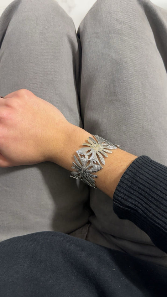 Jonc fleur - acier inoxydable argenté