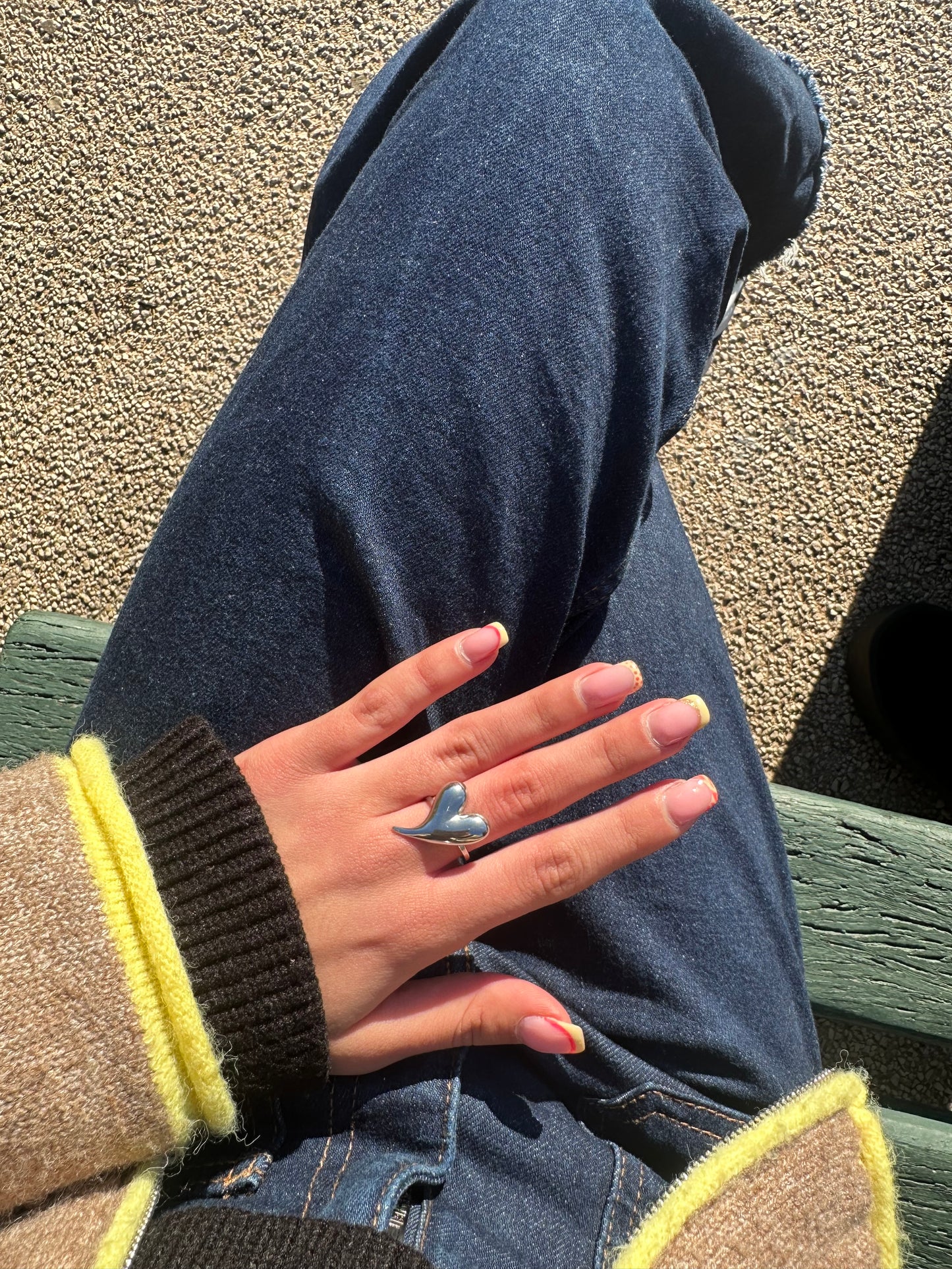 Bague ajustable cœur - cuivre argenté