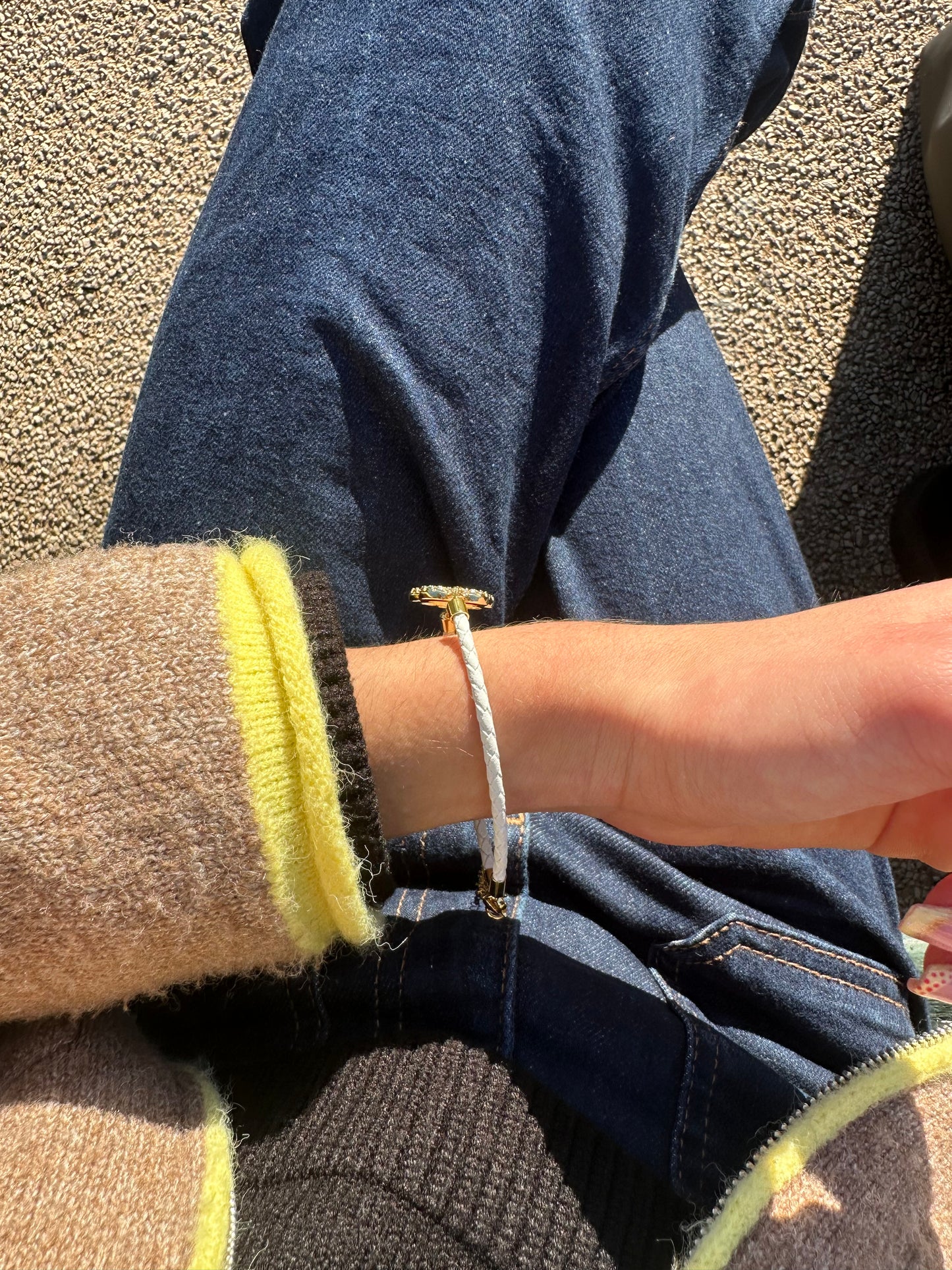 Bracelet cordon fleur - cuivre doré