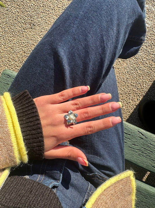 Bague ajustable fleur - acier inoxydable argenté
