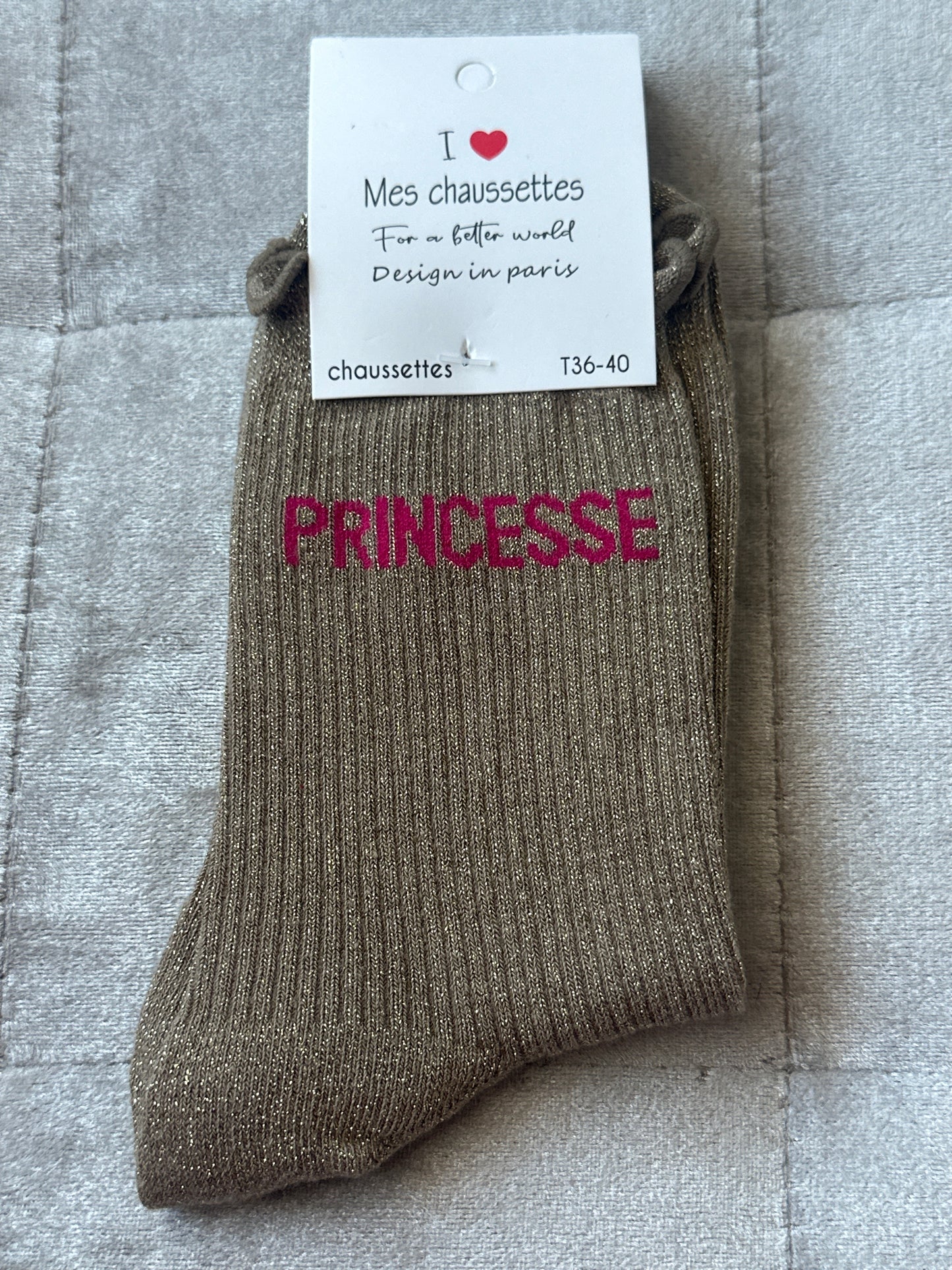 Chaussettes pailletées message « princesse »