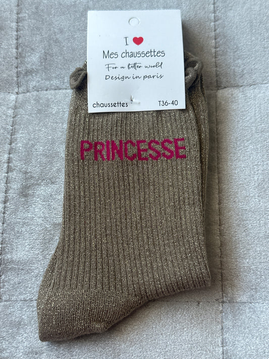 Chaussettes pailletées message « princesse »